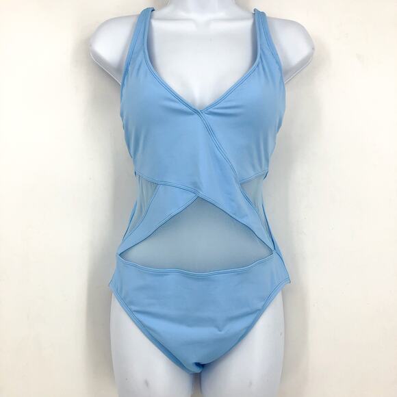 BLEU ROD BEATTIE Don’t Mesh with Me V-Neck One-Piece Swimsuit Size 8 Blue NWT - Picture 3 of 11
